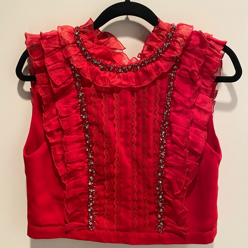ALICE + OLIVIA Red Bedazzled Crop Top